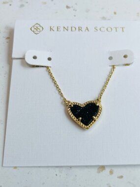 Kendra Scott Ari Heart Black Drusy Necklace